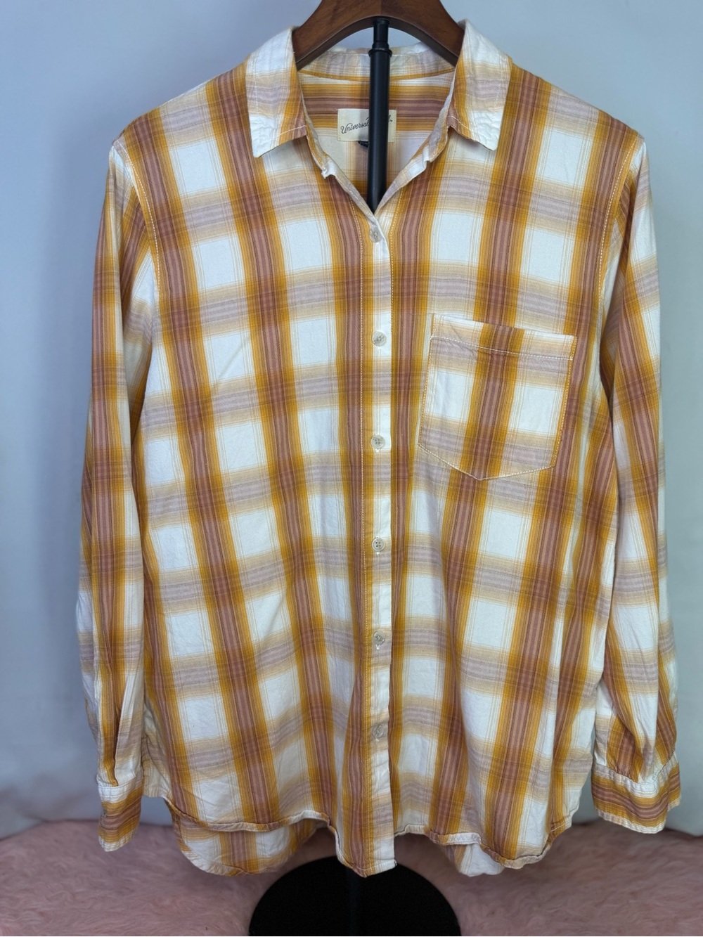 Universal Threads - Men's Yellow & Orange Plaid Button-Up Shirt - Size N
